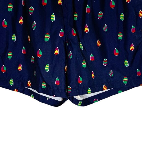 Lands End L Mens Volley Swim Trunks UPF 50 Deep Sea Navy Sailboats - Picture 5 of 11